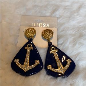 Guess Navy and Gold Anchor Earrings NWT